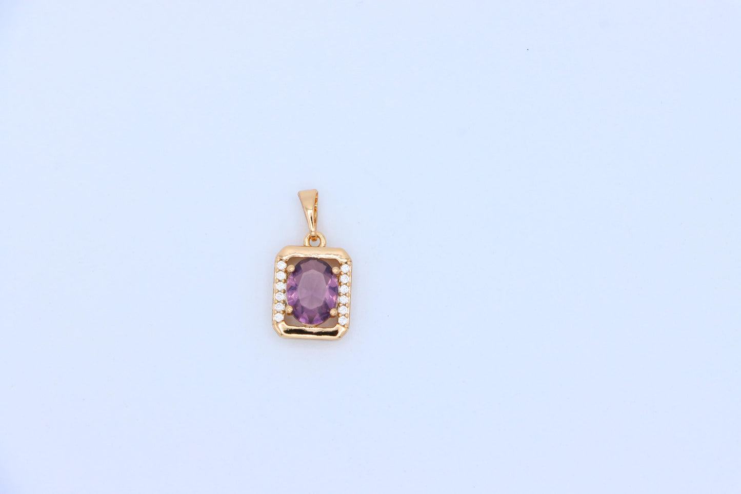 Rectangular Rose Gold Pendant with Purple Stone and Crystal Accents, XPPT1513 (2140-6)