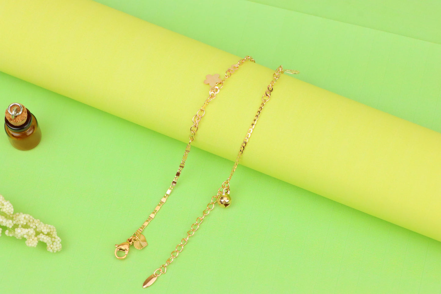 Rose Gold Plated Anklet with Mixed Charms and Elegant Detailing, XPAL1060 (2106-9)