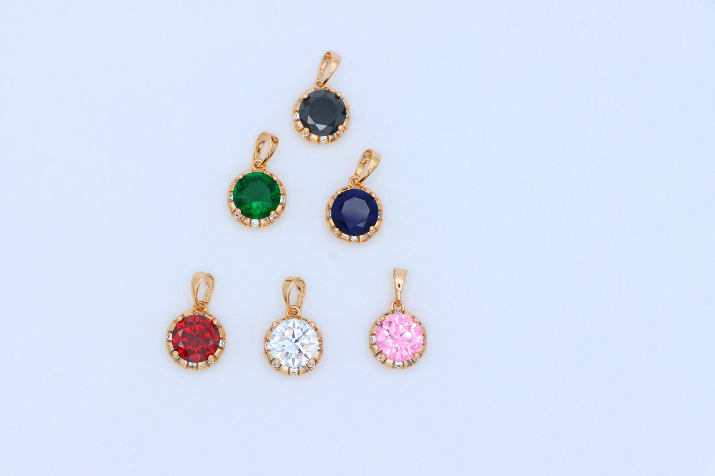Round Red Pendant with Crystal Halo in Gold Finish Setting, XPPT1651 (2163-3)