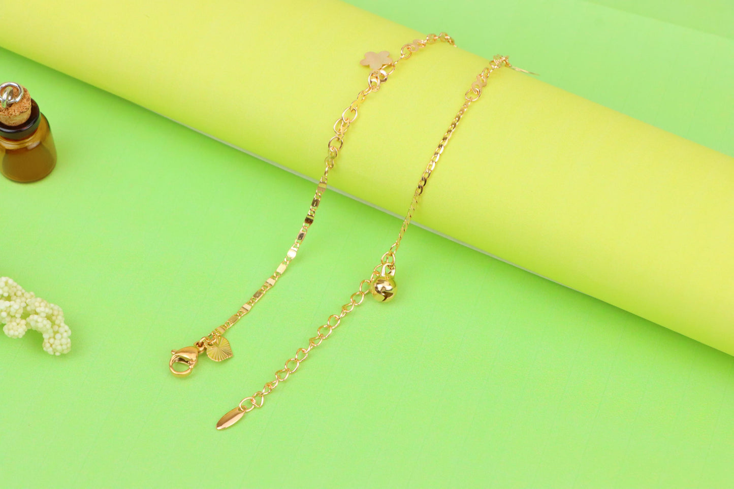 Rose Gold Plated Anklet with Mixed Charms and Elegant Detailing, XPAL1060 (2106-9)