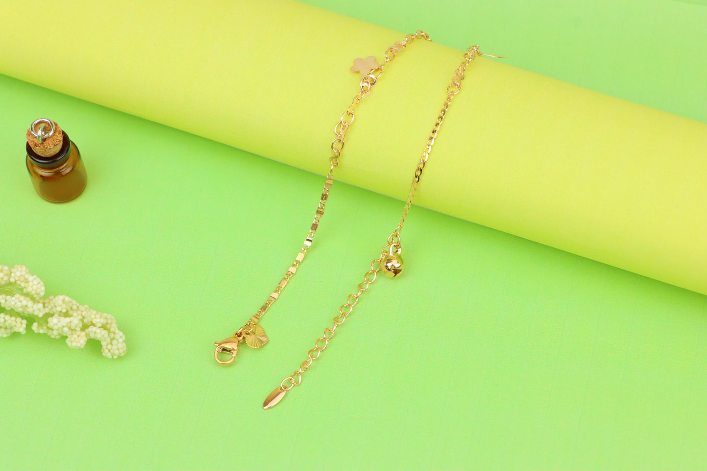 Rose Gold Plated Anklet with Mixed Charms and Elegant Detailing, XPAL1060 (2106-9)