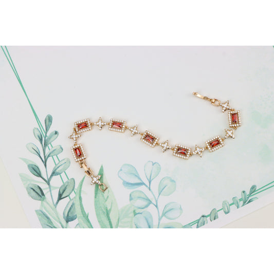 Rose Gold Bracelet with Red Baguette Stones and Star CZ Links, XPBL0818 (2082-7)