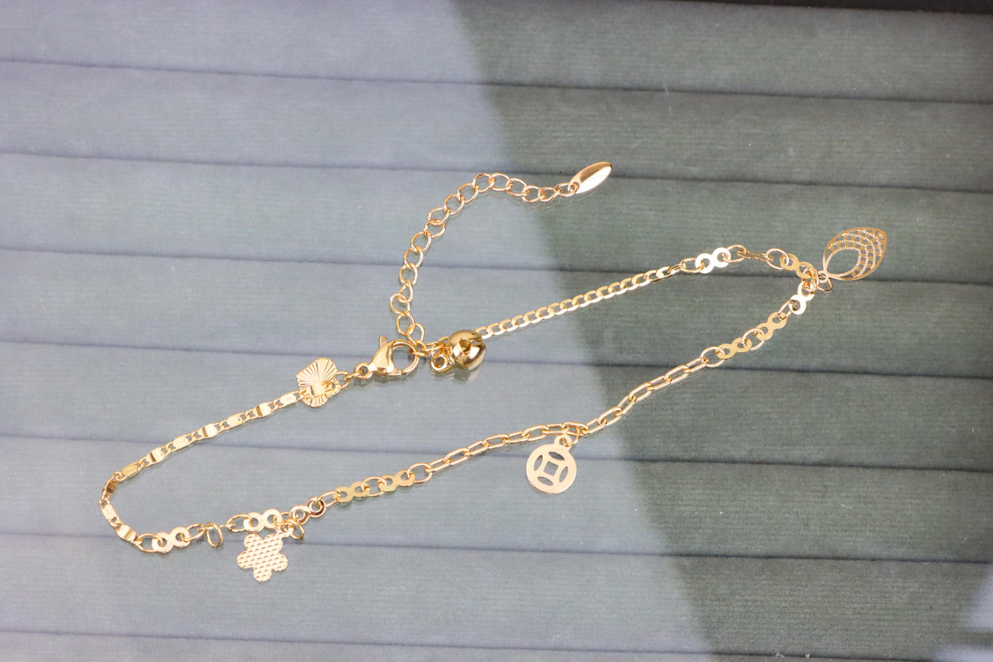 Rose Gold Plated Anklet with Mixed Charms and Elegant Detailing, XPAL1060 (2106-9)