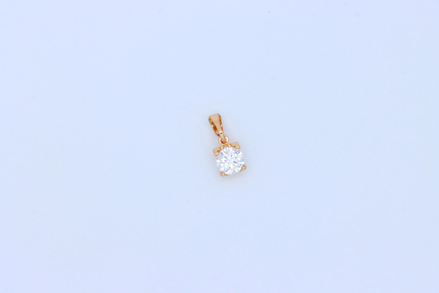 Petite Round White Stone Rose Gold Pendant in Classic Solitaire Style, XPPT1514 (2140-7)
