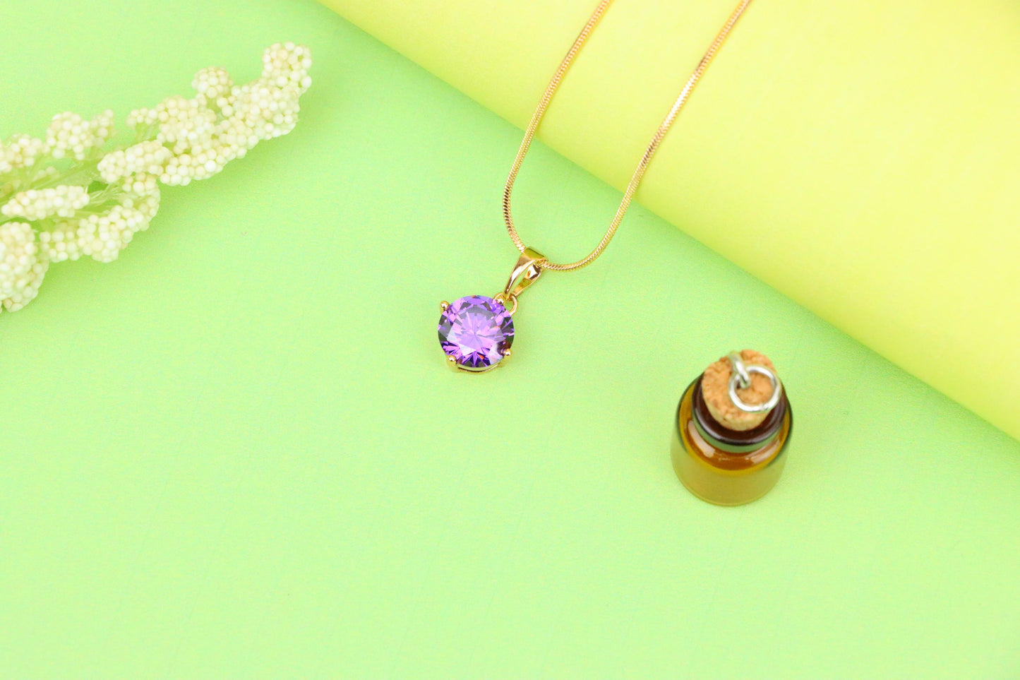 Shimmering Round Purple Pendant in Gold Plated Brass Setting, XPPT1665 (2164-1)