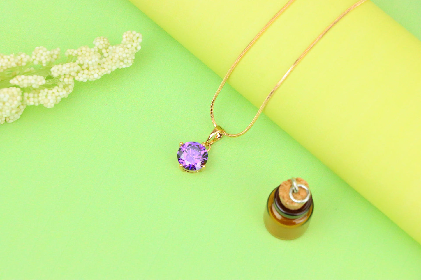 Shimmering Round Purple Pendant in Gold Plated Brass Setting, XPPT1665 (2164-1)