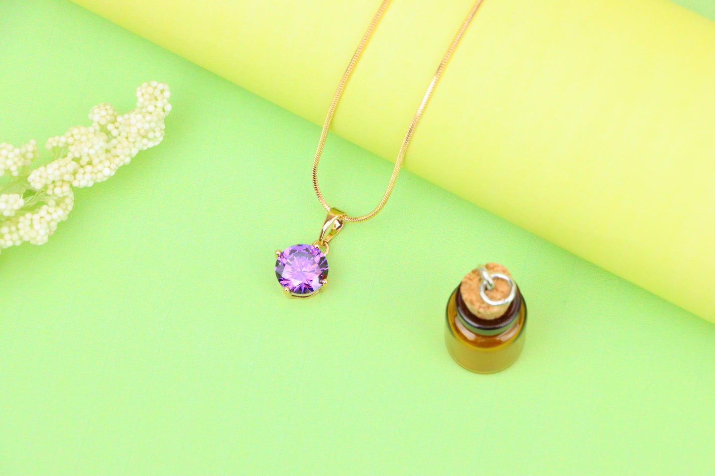 Shimmering Round Purple Pendant in Gold Plated Brass Setting, XPPT1665 (2164-1)