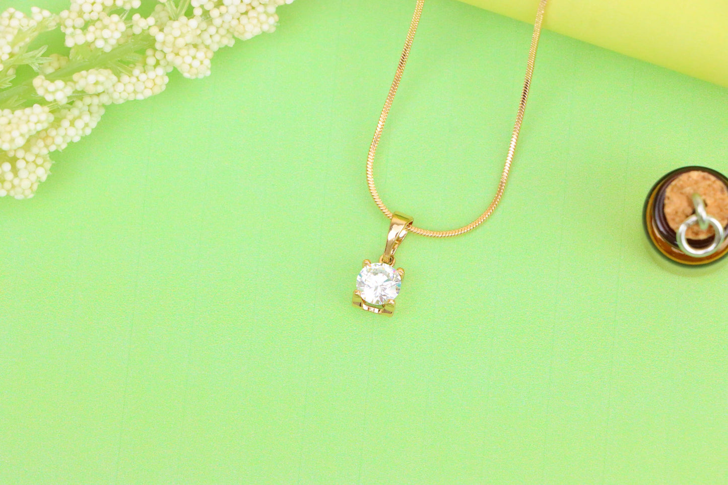 Petite Round White Stone Rose Gold Pendant in Classic Solitaire Style, XPPT1514 (2140-7)
