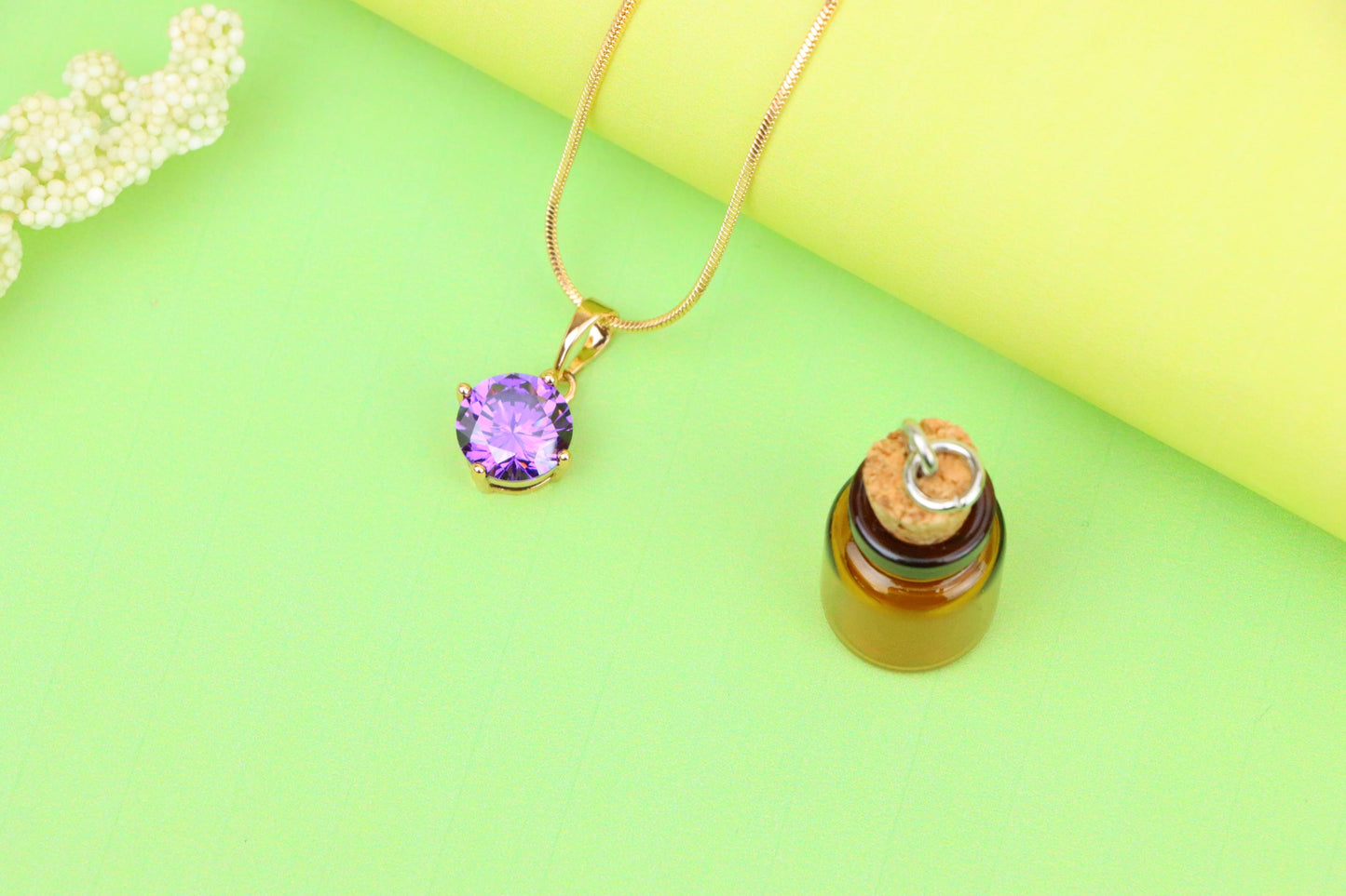 Shimmering Round Purple Pendant in Gold Plated Brass Setting, XPPT1665 (2164-1)