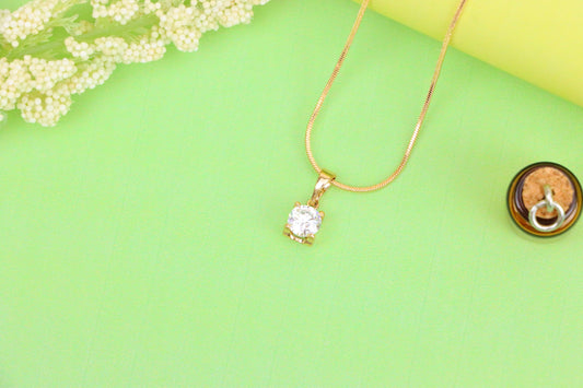 Petite Round White Stone Rose Gold Pendant in Classic Solitaire Style, XPPT1514 (2140-7)