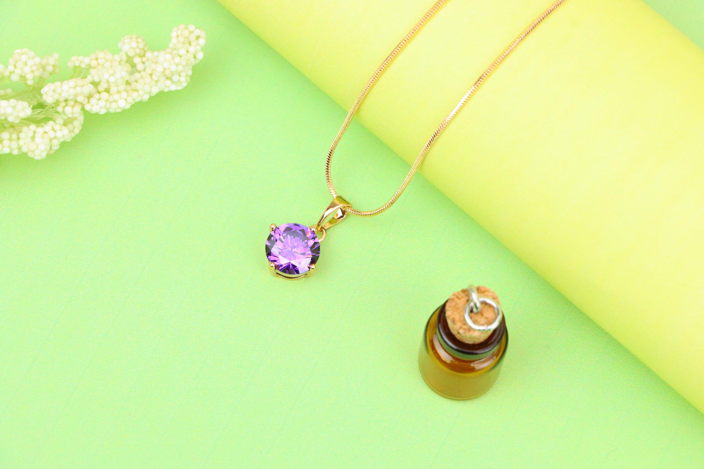 Shimmering Round Purple Pendant in Gold Plated Brass Setting, XPPT1665 (2164-1)