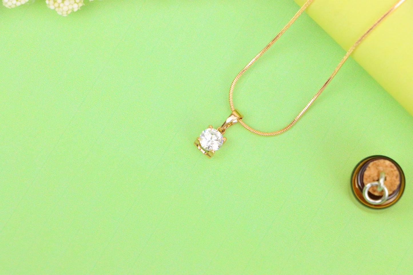 Petite Round White Stone Rose Gold Pendant in Classic Solitaire Style, XPPT1514 (2140-7)