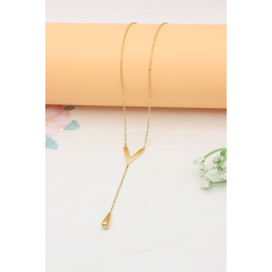 Golden Y-Shape Necklace with Drop Charm Adjustable Chain, XPNL0373 (2038-3)
