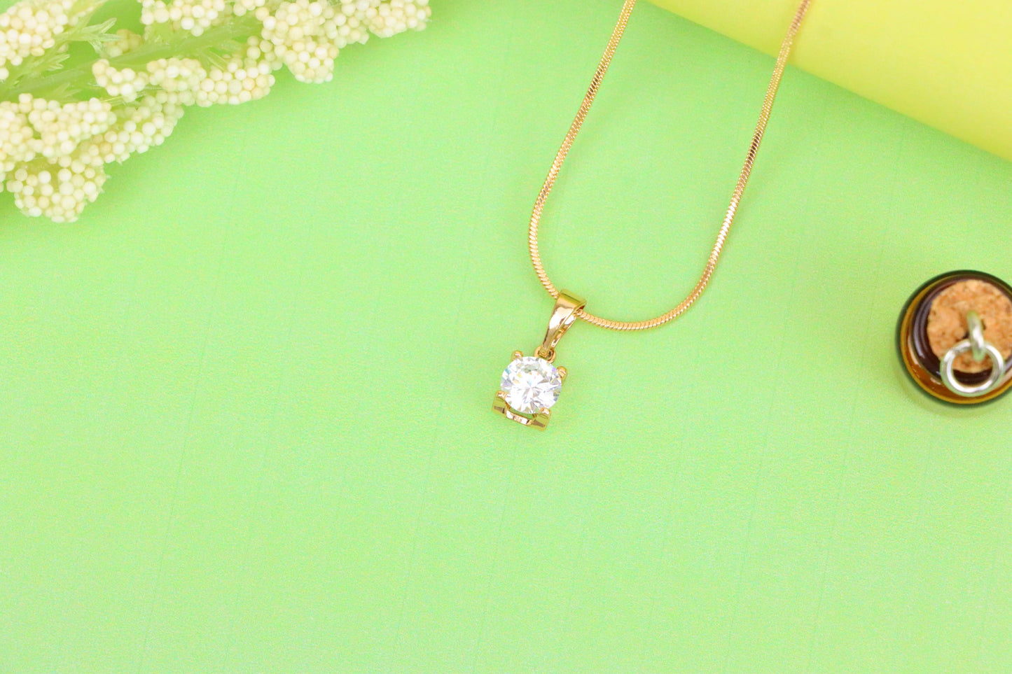 Petite Round White Stone Rose Gold Pendant in Classic Solitaire Style, XPPT1514 (2140-7)