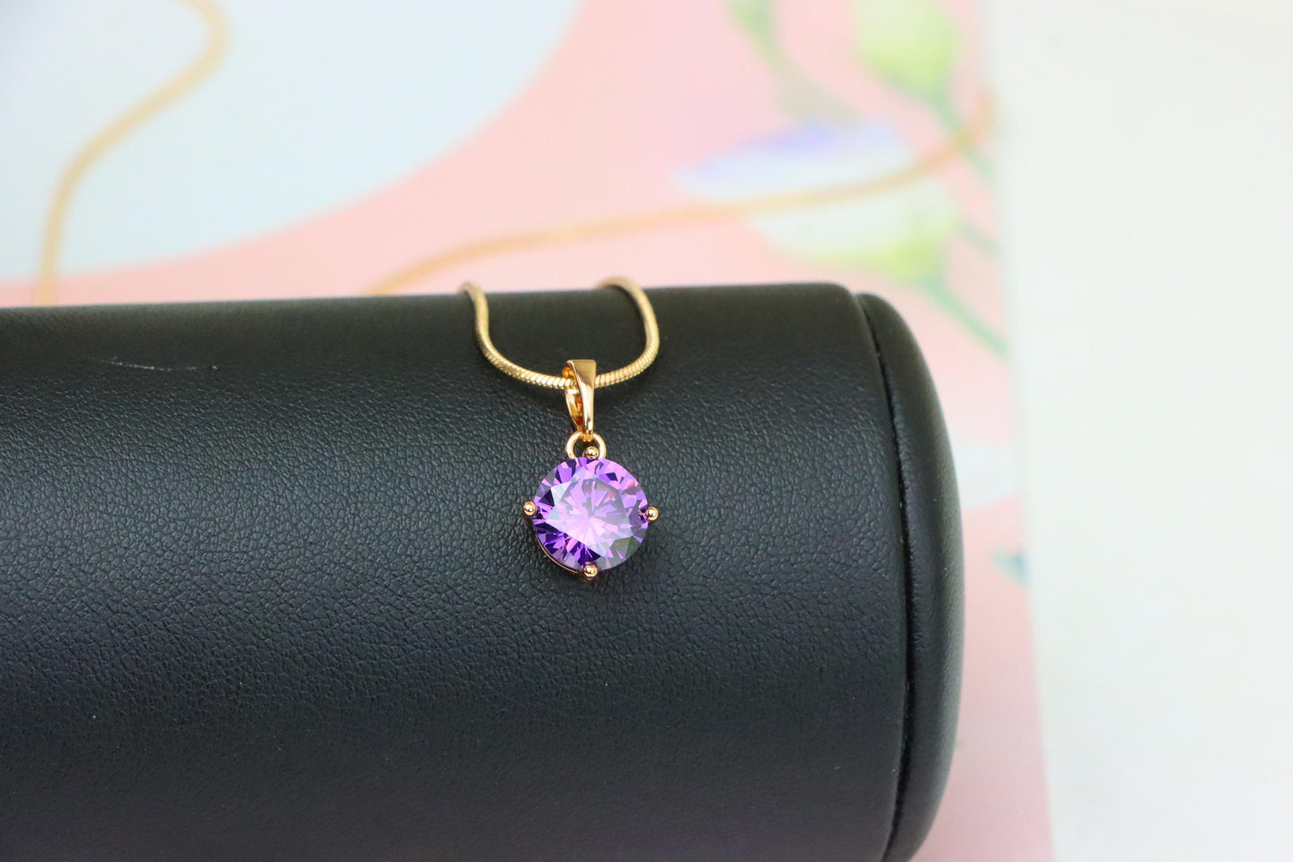 Shimmering Round Purple Pendant in Gold Plated Brass Setting, XPPT1665 (2164-1)