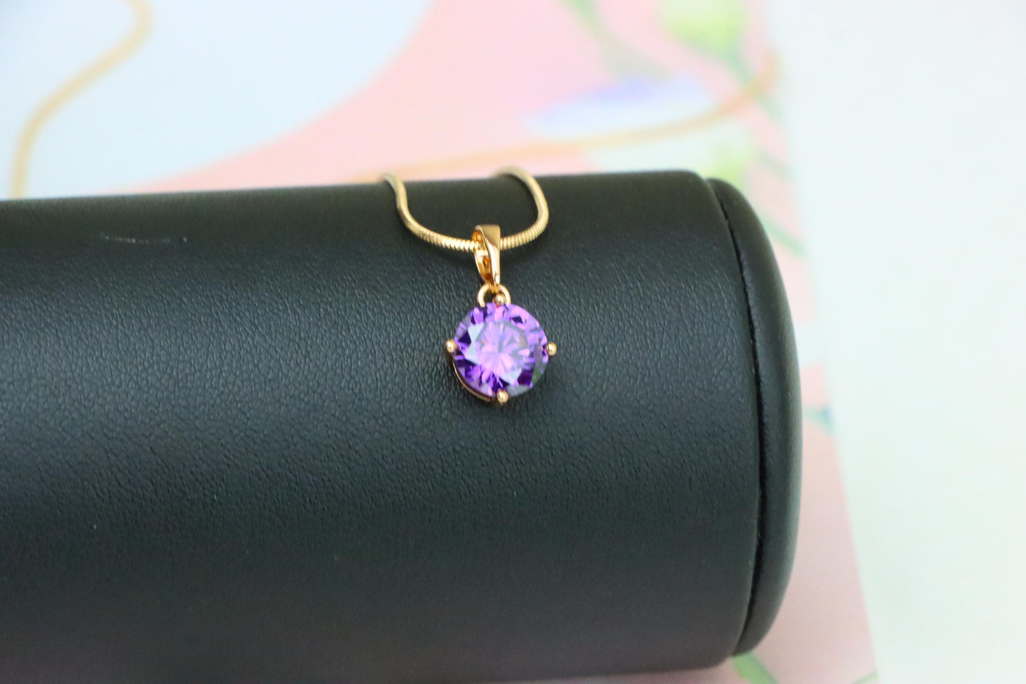 Shimmering Round Purple Pendant in Gold Plated Brass Setting, XPPT1665 (2164-1)