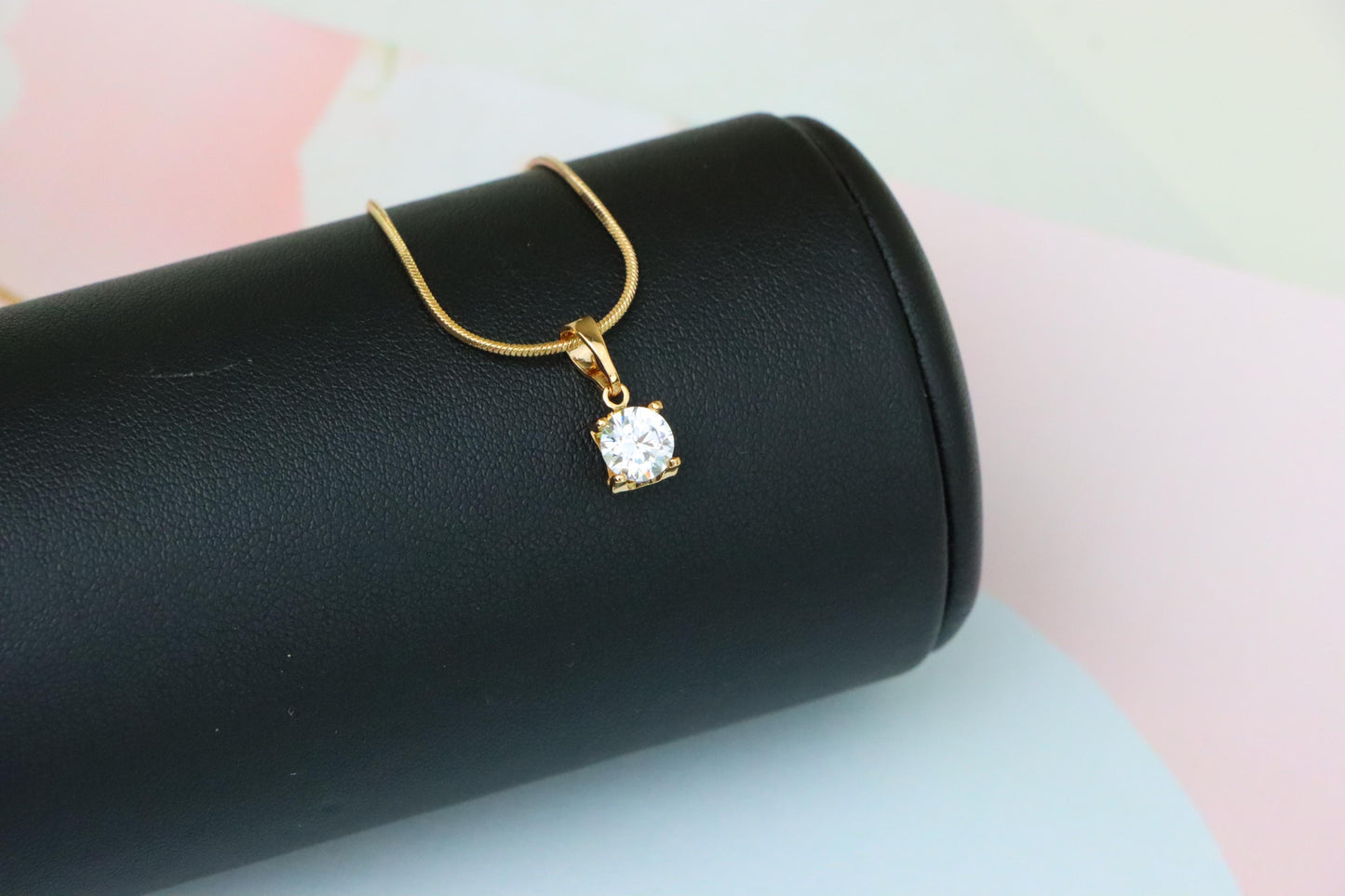 Petite Round White Stone Rose Gold Pendant in Classic Solitaire Style, XPPT1514 (2140-7)