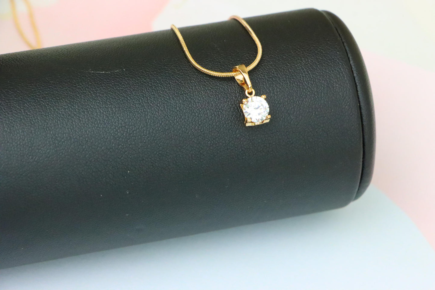 Petite Round White Stone Rose Gold Pendant in Classic Solitaire Style, XPPT1514 (2140-7)