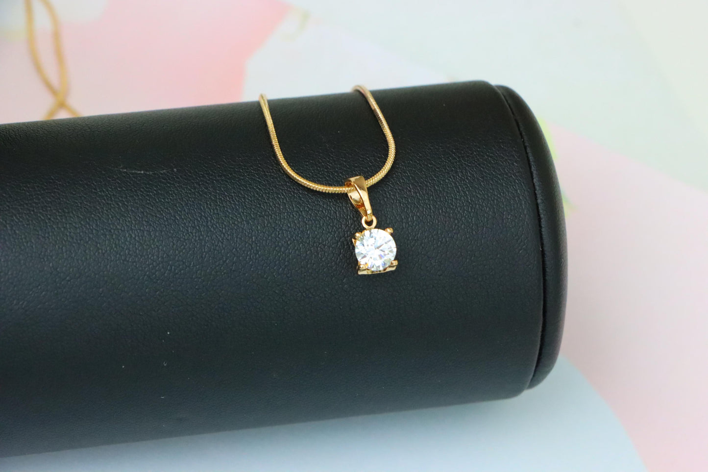 Petite Round White Stone Rose Gold Pendant in Classic Solitaire Style, XPPT1514 (2140-7)