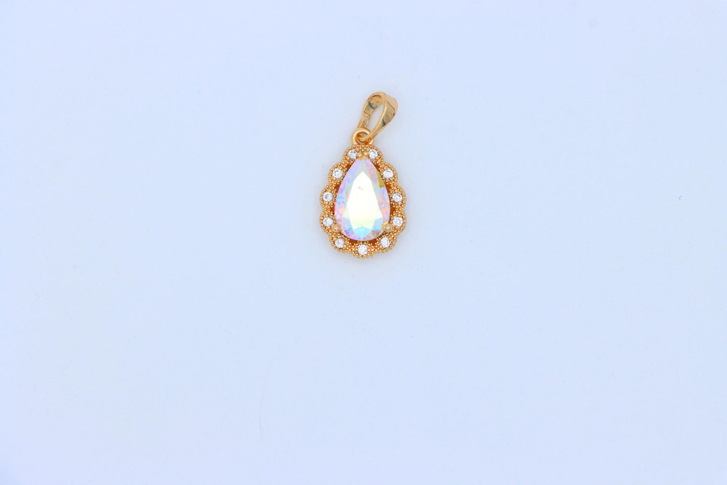 Elegant Teardrop Rose Gold Pendant with Iridescent Stone Accent, XPPT1515 (2140-8)