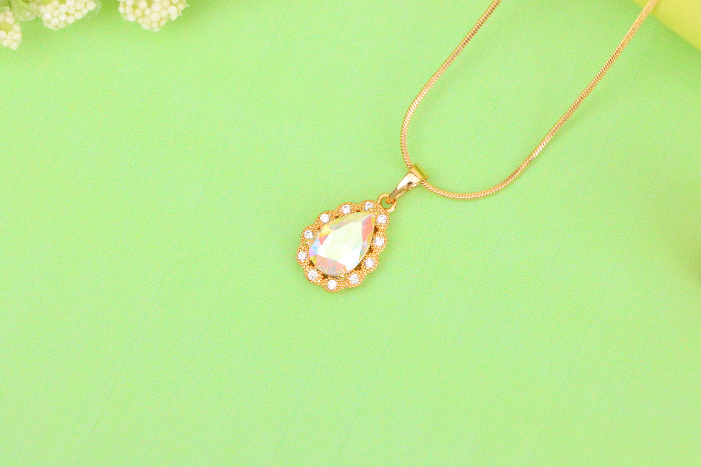 Elegant Teardrop Rose Gold Pendant with Iridescent Stone Accent, XPPT1515 (2140-8)