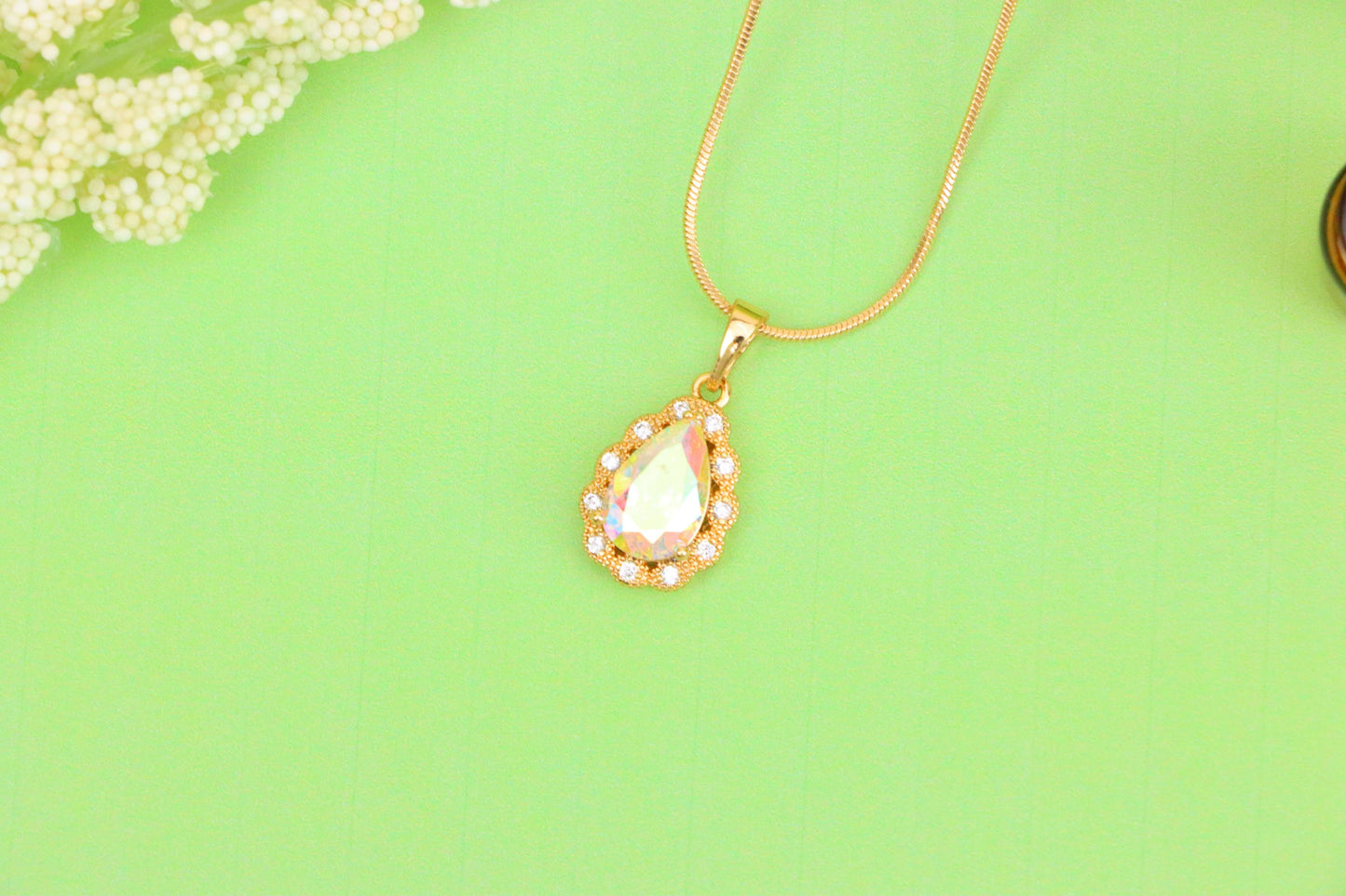 Elegant Teardrop Rose Gold Pendant with Iridescent Stone Accent, XPPT1515 (2140-8)