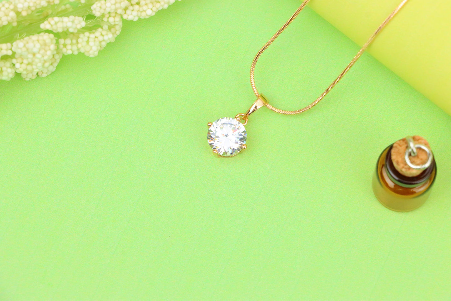Elegant Round White Pendant in Gold Plated Brass for Women, XPPT1666 (2164-1)
