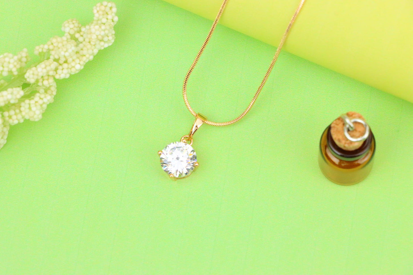 Elegant Round White Pendant in Gold Plated Brass for Women, XPPT1666 (2164-1)