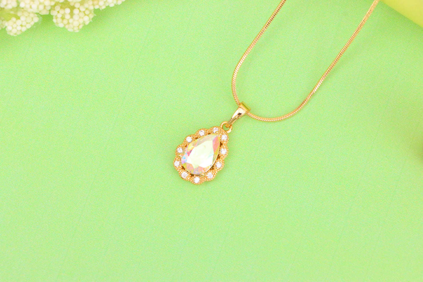 Elegant Teardrop Rose Gold Pendant with Iridescent Stone Accent, XPPT1515 (2140-8)