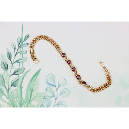 Rose Gold Bracelet with Red Octagon Stones and CZ Link Detailing, XPBL0820 (2082-9)