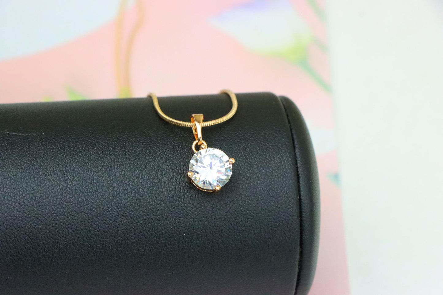 Elegant Round White Pendant in Gold Plated Brass for Women, XPPT1666 (2164-1)