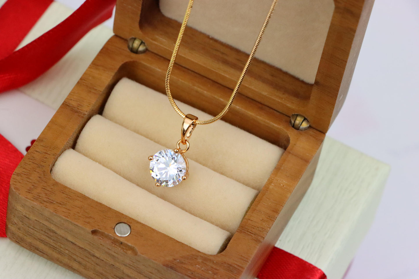 Elegant Round White Pendant in Gold Plated Brass for Women, XPPT1666 (2164-1)