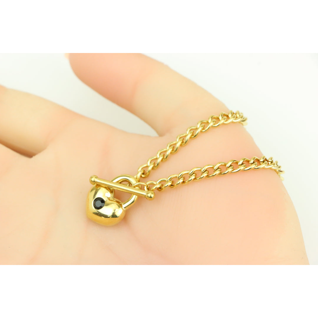Heart Charm Chunky Chain Yellow Necklace in Gold Finish, XPNL0375 (2038-5)