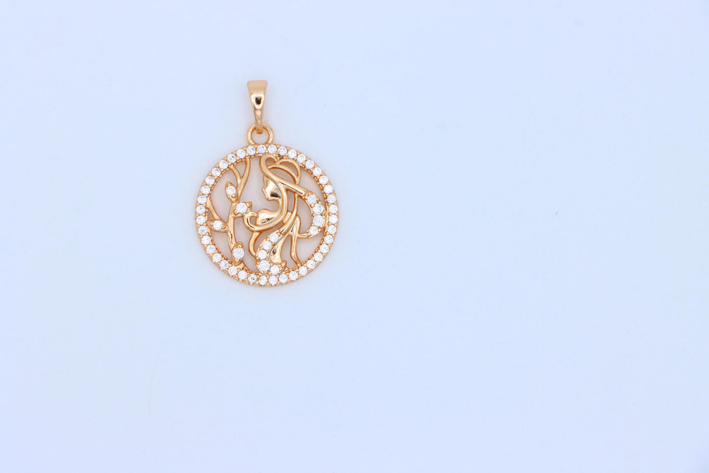 Elegant Rose Gold Round Pendant with Floral and Woman Silhouette, XPPT1516 (2140-9)