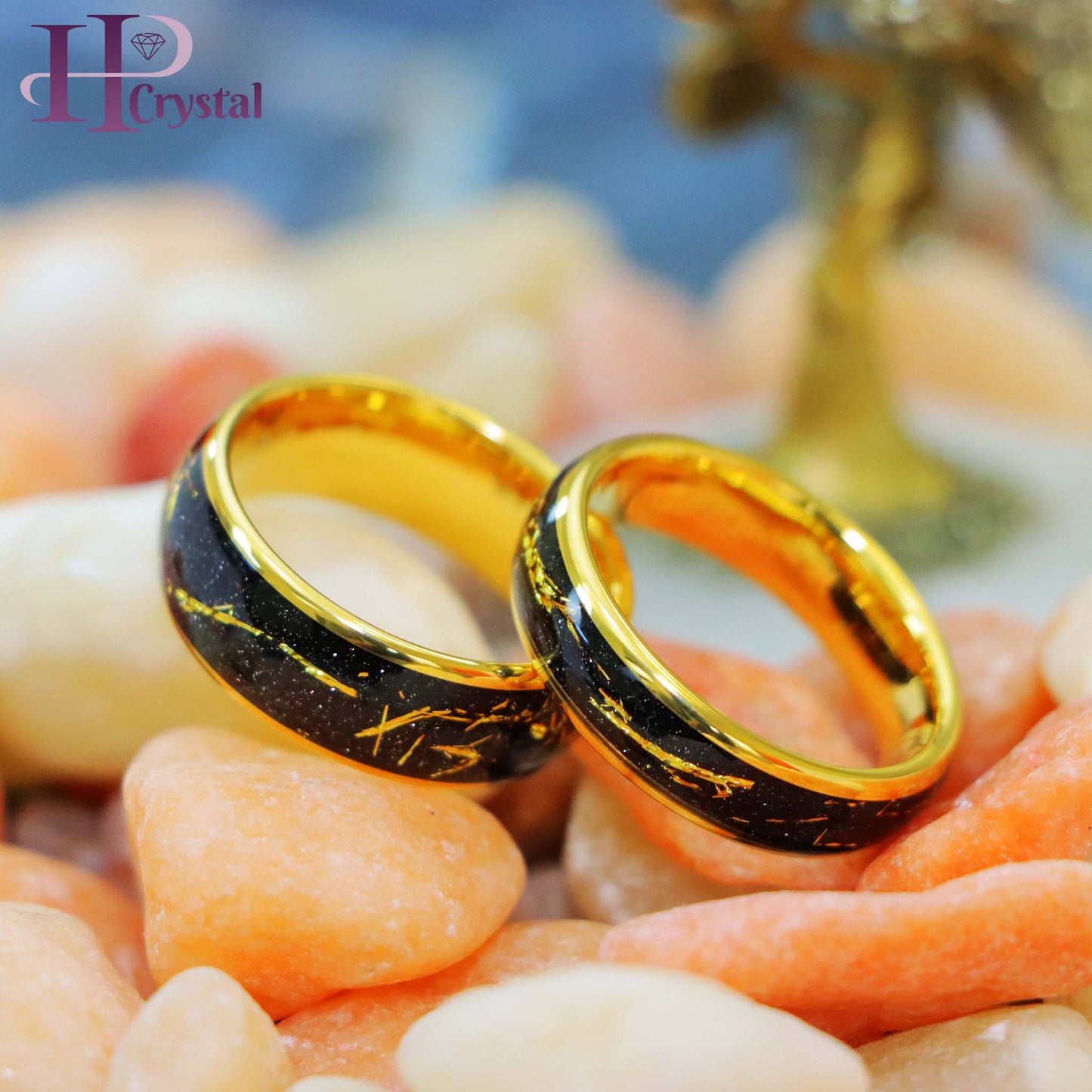 Yellow Gold IP Plated with Imitation Meteorite Inlay Tungsten Ring (MARET874)