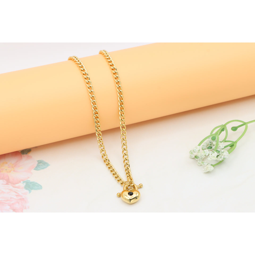 Heart Charm Chunky Chain Yellow Necklace in Gold Finish, XPNL0375 (2038-5)