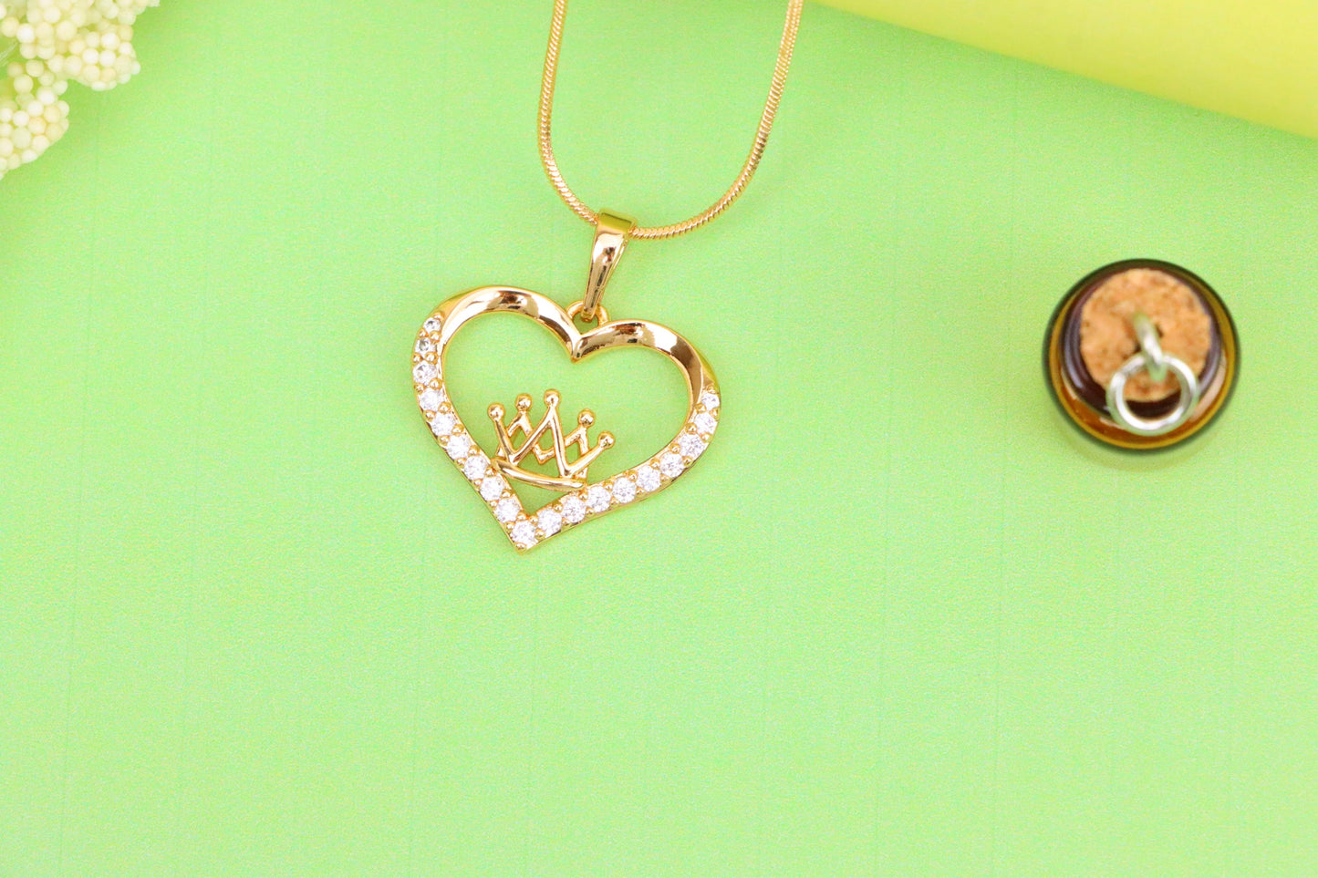 Heart-Shaped Rose Gold Pendant with Crown Design and CZ Stones, XPPT1517 (2140-10)