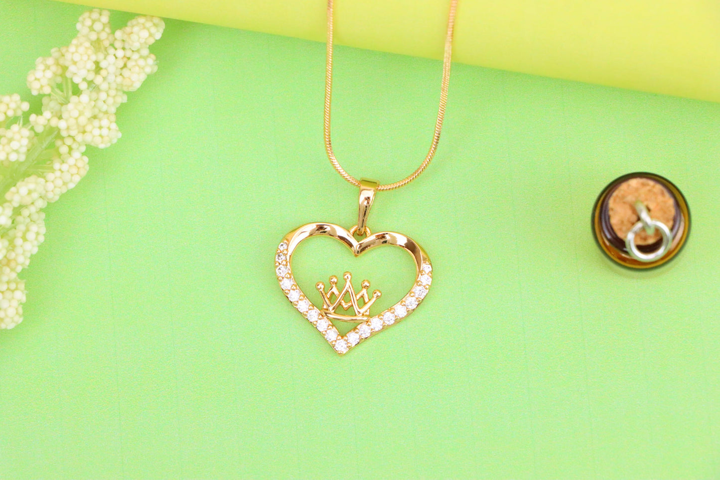 Heart-Shaped Rose Gold Pendant with Crown Design and CZ Stones, XPPT1517 (2140-10)
