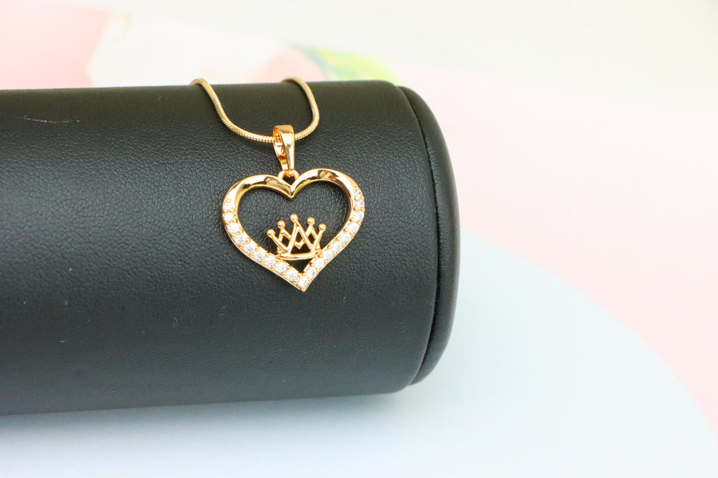 Heart-Shaped Rose Gold Pendant with Crown Design and CZ Stones, XPPT1517 (2140-10)