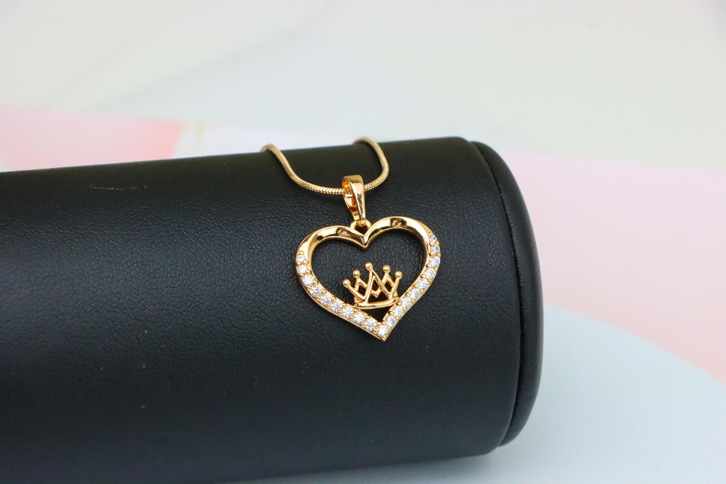 Heart-Shaped Rose Gold Pendant with Crown Design and CZ Stones, XPPT1517 (2140-10)