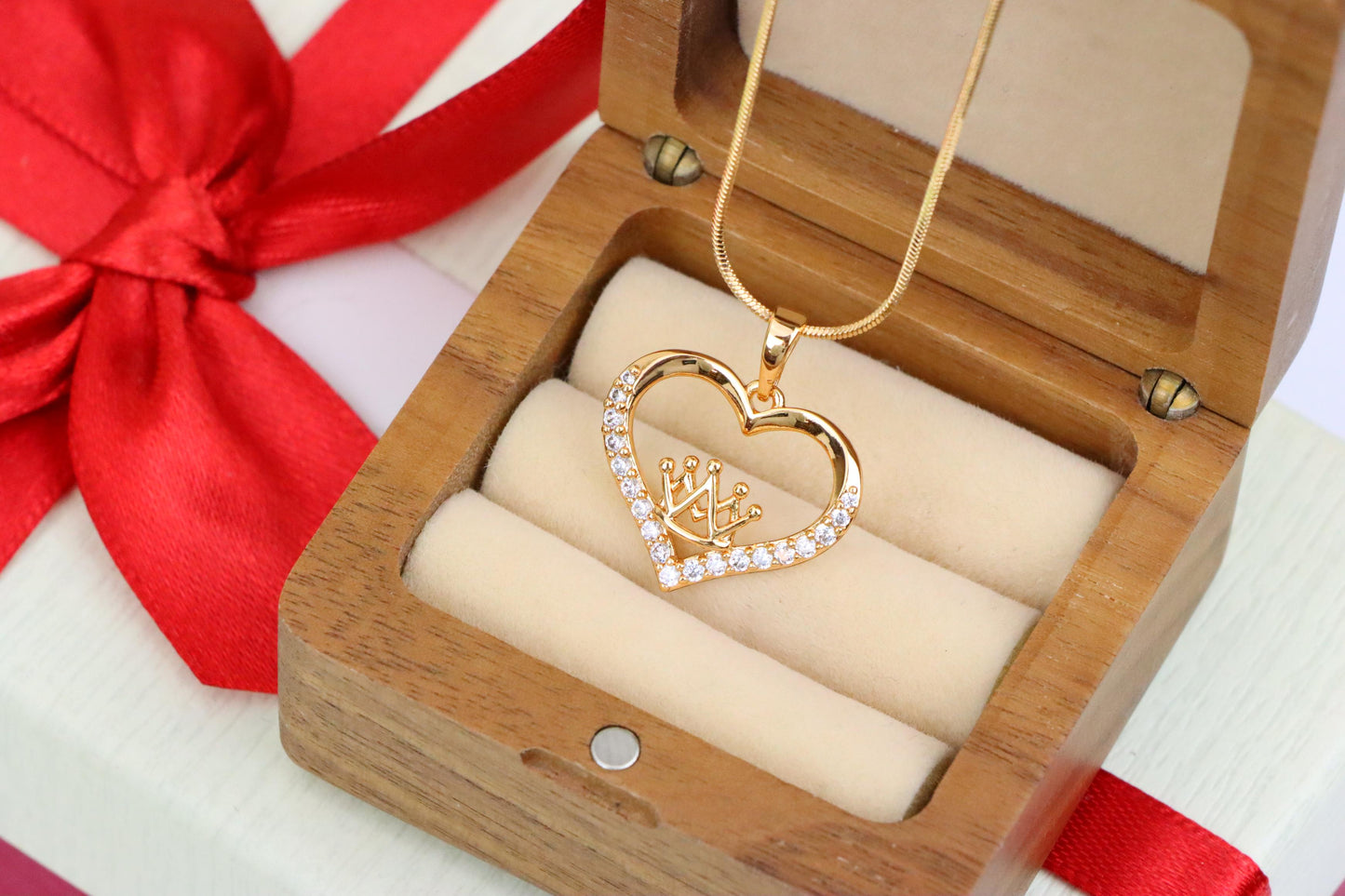 Heart-Shaped Rose Gold Pendant with Crown Design and CZ Stones, XPPT1517 (2140-10)