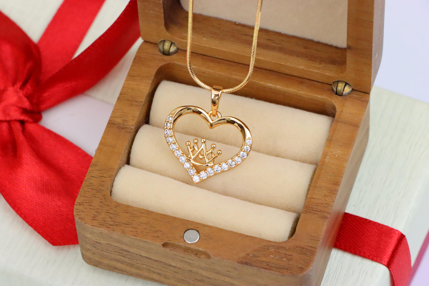 Heart-Shaped Rose Gold Pendant with Crown Design and CZ Stones, XPPT1517 (2140-10)
