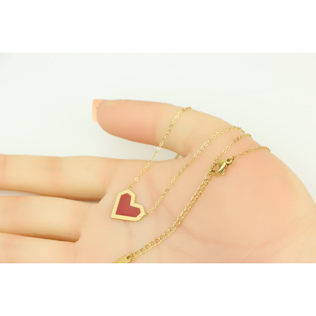 Red Heart Pendant Yellow Necklace with Elegant Gold Plated Chain, XPNL0377 (2038-7)