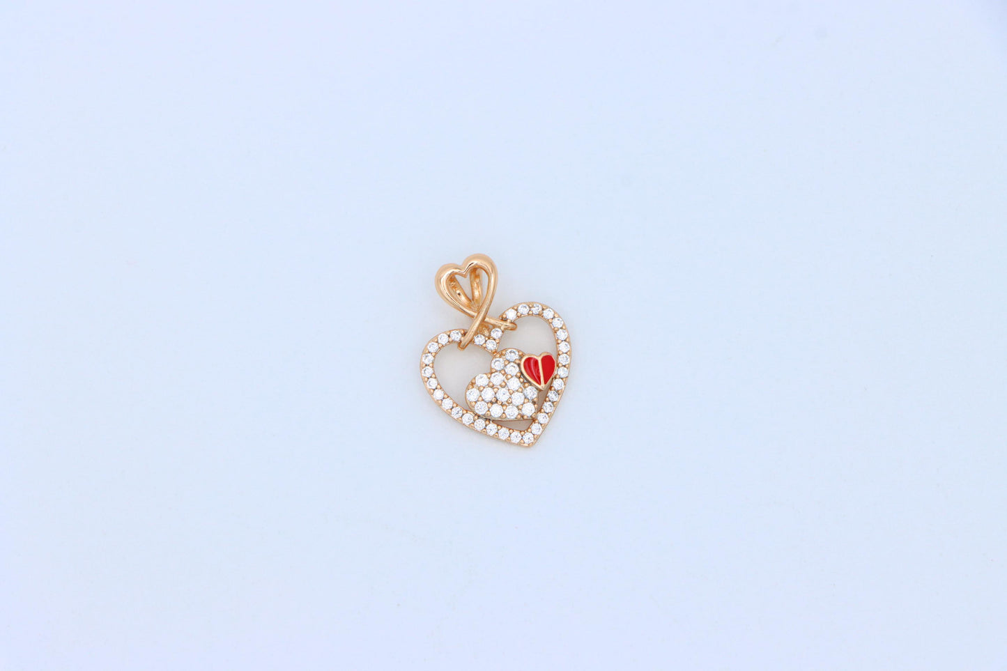 Heart-Shaped Rose Gold Pendant with Red Accent and CZ Detailing, XPPT1518 (2141-1)