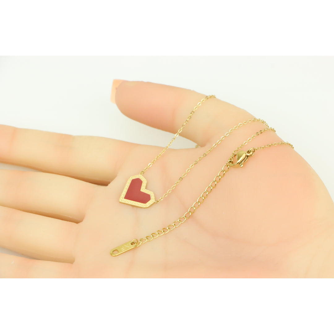 Red Heart Pendant Yellow Necklace with Elegant Gold Plated Chain, XPNL0377 (2038-7)