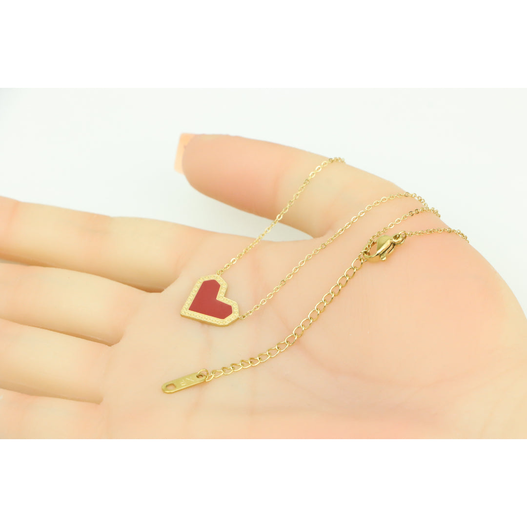 Red Heart Pendant Yellow Necklace with Elegant Gold Plated Chain, XPNL0377 (2038-7)