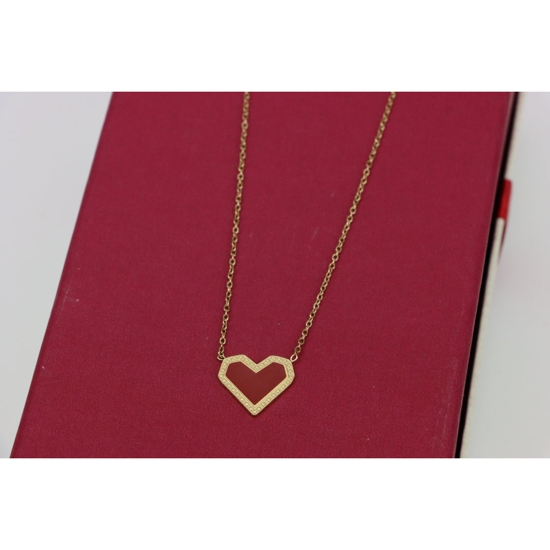 Red Heart Pendant Yellow Necklace with Elegant Gold Plated Chain, XPNL0377 (2038-7)