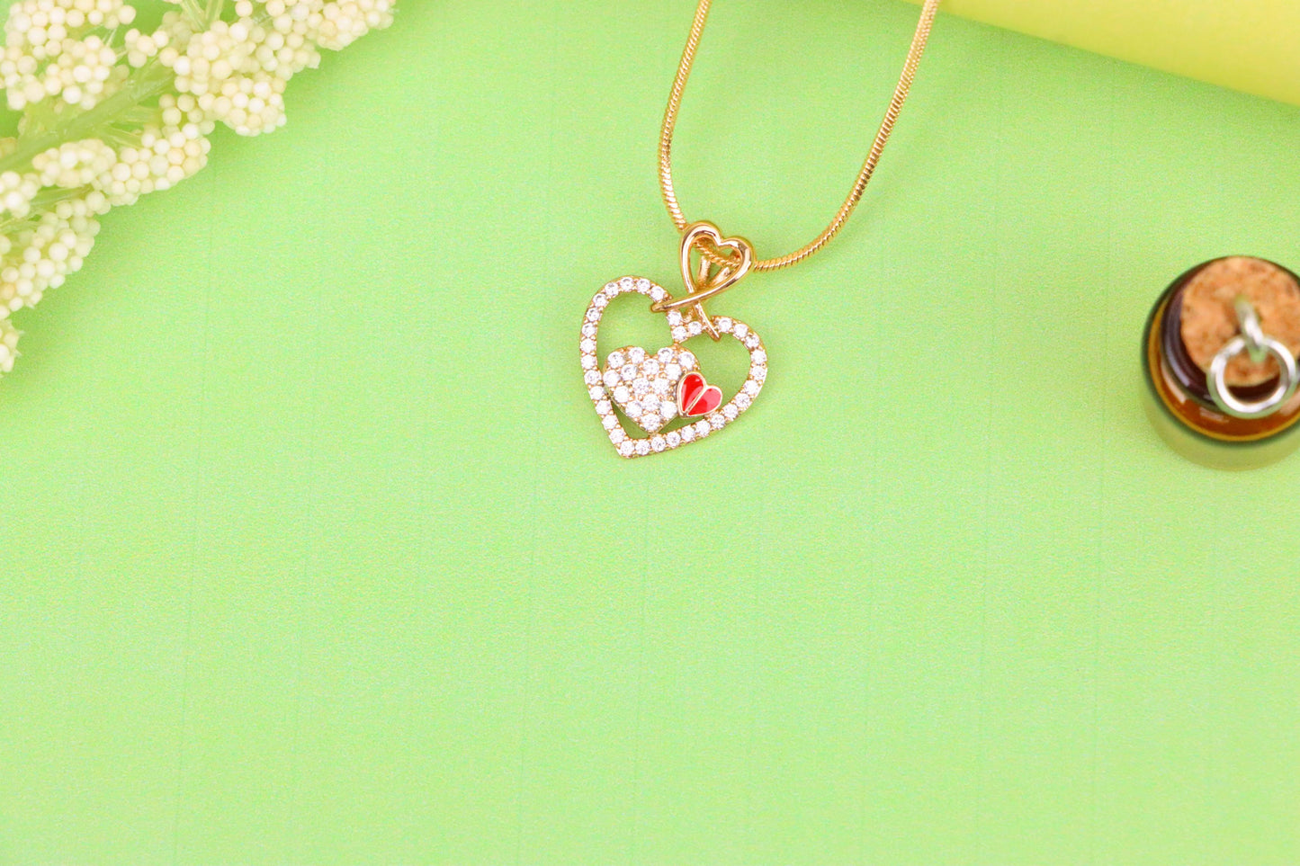 Heart-Shaped Rose Gold Pendant with Red Accent and CZ Detailing, XPPT1518 (2141-1)