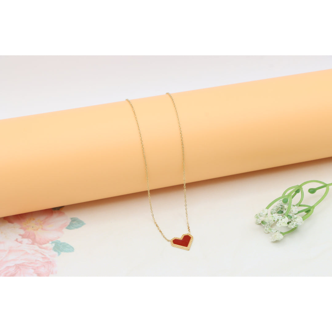 Red Heart Pendant Yellow Necklace with Elegant Gold Plated Chain, XPNL0377 (2038-7)