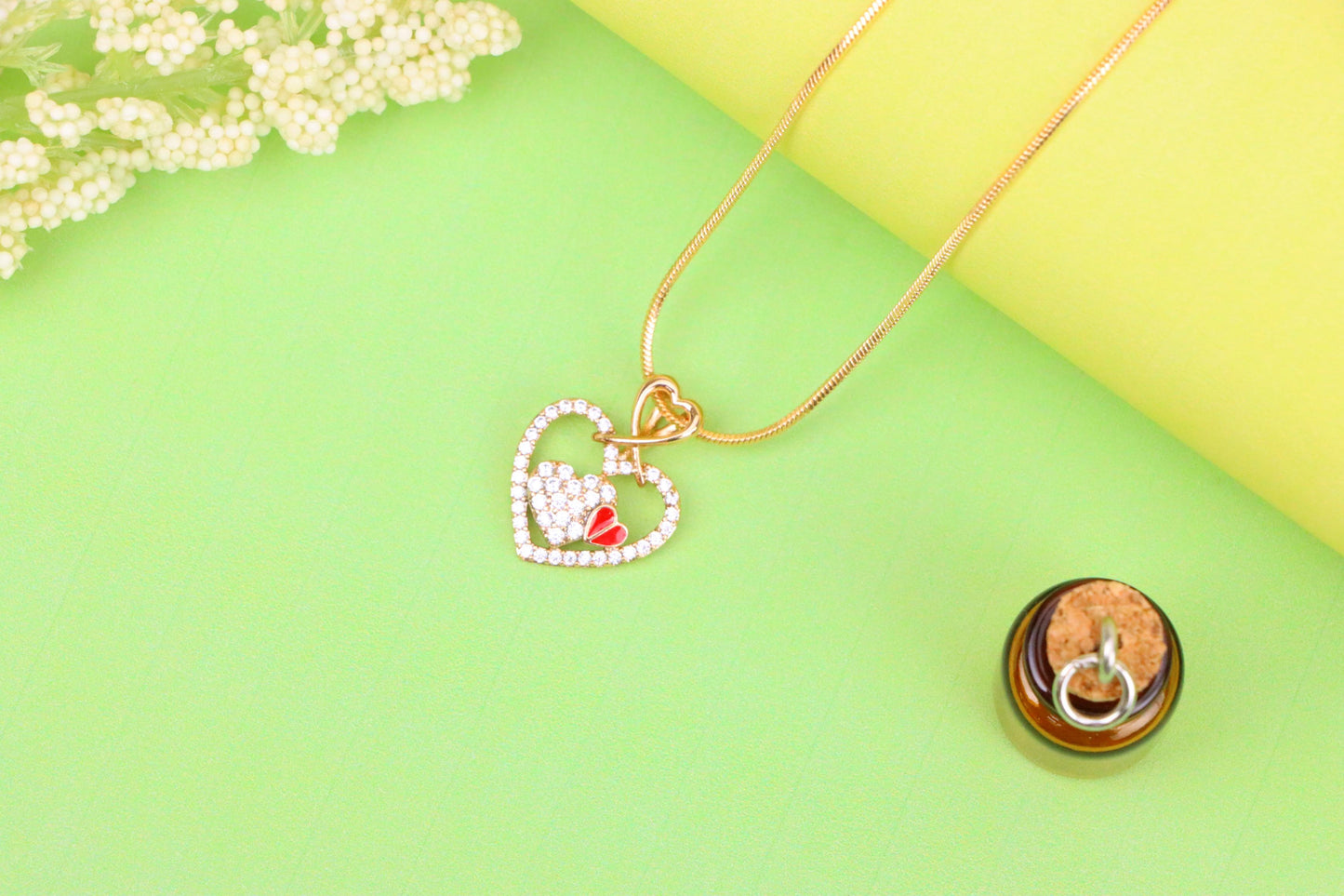Heart-Shaped Rose Gold Pendant with Red Accent and CZ Detailing, XPPT1518 (2141-1)